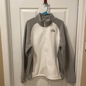 Gray and White North Face Fleece